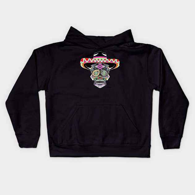 the catrina mariachi in mexican pattern ecopop Kids Hoodie by jorge_lebeau